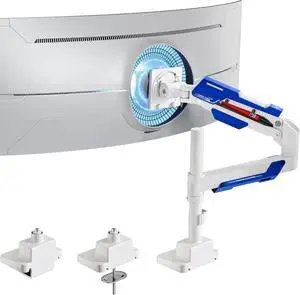 Single Monitor Mount, Ultrawide Monitor Arm for 24 to 57 Inch Heavy Duty Curved Screen, Adjustable Gas Spring Monitors Arm Stand up to 66LBS with 75/100/200 Vesa Mount, White
