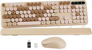 Wireless Keyboard and Mouse Combo - Round Keycaps, Full-Size Retro Typewriter Keyboard with Detachable Wrist Rest, Sleep Mode & Tilt Legs, 2.4GHz Cordless Connection for Mac/Windows/PC - Latte Yellow Wireless Keyboard and Mouse Combo - Round Keycaps, Full-Size Retro Typewriter Keyboard with Detachable Wrist Rest, Sleep Mode & Tilt Legs, 2.4GHz Cordless Connection for Mac/Windows/PC - Latte Yellow