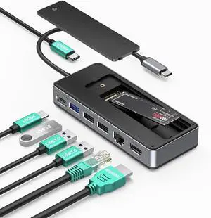 M.2 NVMe SSD Docking Station - 10Gbps Multi Ports USB-C Hub, PD100W, HDMI 4K 60Hz, RJ45 Gigabit Ethernet, M.2 Dock for Laptop Mac, Black