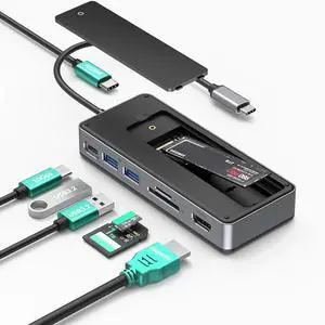 M.2 NVMe SSD Docking Station - 10Gbps Multi Ports Portable USB-C Hub, PD100W, HDMI 4K 60Hz, SD Card Reader, M.2 Dock for Laptop Mac, Black