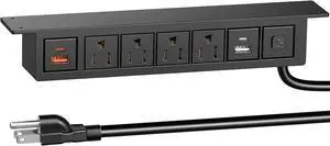 Under Desk Power Strip with 20W USB C, QBA 8-in-1 Desk Outlet Station, 4 AC Outlets, 2 USB-C, 2 USB-A, 6FT Cable, Desk Mount Power Strip for Home Office Conference, ETL Listed