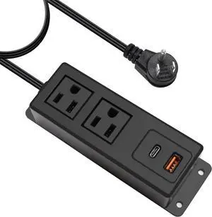 Multi Plug Outlet with USB C 20W Wall Mounted Power Strip Desk Mountable Extension Cord with Type C Flat Plug Power Station for Home Workshop Dorm Travel Black