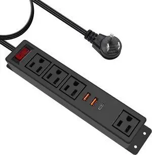 Multi Plug Outlet with USB C 20W Wall Mounted Power Strip Desk Mountable Extension Cord 4 Outlets 3 USB Ports (2 QC USB-A& 1 PD USB-C) Ports Flat Plug for Home Workshop Dorm Office