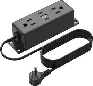 Wall Mount Power Strip with USB Ports, Under Desk Mountable Power Strip with Outlets, 10FT Flat Plug Extension Cord Outlet, 20W USB-C Ports.