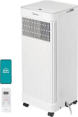 Midea 8,500 BTU ASHRAE (5,000 BTU SACC) Portable Air Conditioner, Smart Control, Cools up to 150 Sq. Ft., with Dehumidifier & Fan mode, Easy- to-use Remote Control & Window Installation Kit Included