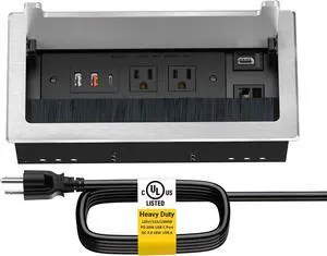 Conference Table Power Hub, Outlet Multimedia Connectivity Box with 1 HDMI + 1 RJ45 + 20W USB C + 2 USB A + 2 AC Outlets, Heavy Duty Metal Table Top Box for Countertop Office UL Listed