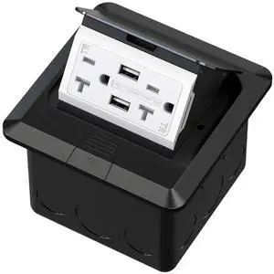 4.8A USB Chargers Pop Up Floor Waterproof Electrical Outlet Receptacle Stainless Steel Box,Black