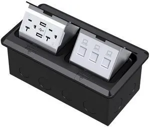 Dual Pop-Up Floor Electrical Outlet Box Kit,20 Amp Stainless Steel USB TR Receptacle Outlet,3-Port RJ45 Datacom Receptacle,Waterproof Gasket with IP44 Waterproof Rating, ETL Listed, Black