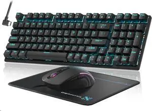 Mechanical Gaming Keyboard and Mouse, LED Backlit 98-Key Floating Keycap & 4 DPI RGB Gaming Mouse with Mouse Pad, Full Anti-Ghost Light Up Wired Computer Keyboards for MAC PC Gamer Accessories, Black
