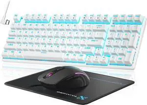 Mechanical Gaming Keyboard and Mouse, LED Backlit 98-Key Floating Keycap & 4 DPI RGB Gaming Mouse with Mouse Pad, Full Anti-Ghost Light Up Wired Computer Keyboards for MAC PC Gamer Accessories, White