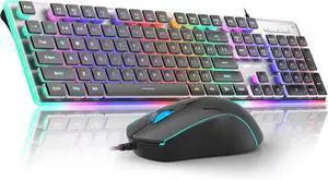 Gaming Keyboard and Mouse, Purple 104 Keys RGB and 6 Speed RGB Mouse Combo, Pudding Keycaps Silent Computer Keyboard for Computer/PC/Laptop/Mac/Windows/Office - Black