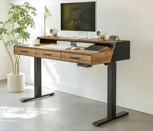 FEZIBO Electric Standing Desk with Drawers, 48x24 Inch Adjustable Height Stand Up Desk with Monitor Shelf, Rustic Brown