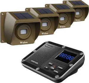 Solar Driveway Alarm Wireless Outside 1800ft Range, Outdoor Motion Sensor & Detector Driveway Alert System with Rechargeable Battery/Weatherproof/Mute Mode(1&4-Brown)
