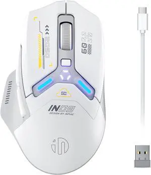 INPHIC IN9 Wireless Gaming Mouse, True Tri-Mode Bluetooth/Type-C Wired/2.4G Wireless Connection, 10000 DPl, Fully Programmable, RGB Backlit, for Laptop PC Mac Grey