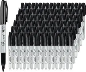 200 Count Black Permanent Markers, Fine Point, Waterproof & Smear Proof Markers, Quick Drying, Office Supplies for School, Office, Home