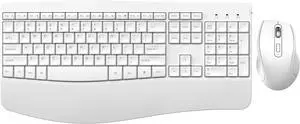 Ergonomic Keyboard and Mouse Combo - Full Size Keyboard Cordless with Palm Wrist Rest Ergonomic Mouse Wireless for Windows Computers Laptops - White(Upgrade)