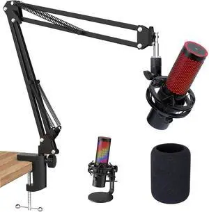 QuadCast 2 Boom Arm, Mic Arm Microphone Arm for HyperX QuadCast 2 with HyperX QuadCast 2 Pop Filter, 3/8" to 5/8" Adapter