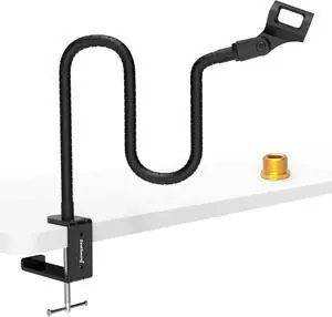Microphone Arm Stand,19 Inch Long Universal Gooseneck Desktop Mic Stand with 3/8" to 5/8" Adapter and Microphone Clip Holder, Upgraded Heavy Duty Desk Clamp for Blue Snowball Ice Mics Spark