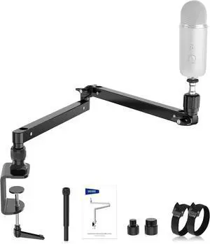Low Profile Mic Arm Desk Stand Mount with Damping, 360° Swivel Articulating Boom Arms with Heighten Pole & Cable Management Channels for Microphone Podcast Gaming Streaming Zoom Calls, MST002