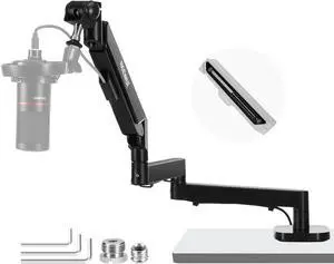 Low Profile Mic Arm Desk Mount, 360° Swivel Boom Arm with Pneumatic Damping Adjustable, Cable Management, Compatible with Shure MV7 SM7B Blue Yeti Gaming Streaming Podcast Microphone, MS002