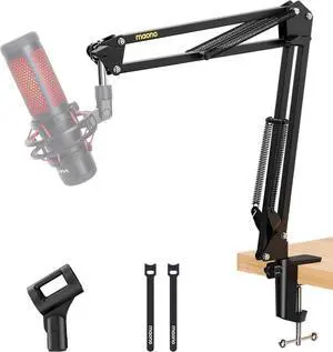 Boom Arm Microphone Stand: Adjustable Metal Suspension Mic Boom Arm for Podcast Gaming Streaming Recording,with Desk Clamp and 3/8" to 5/8" Screw Adapter-Max Load 1KG BA20 Black