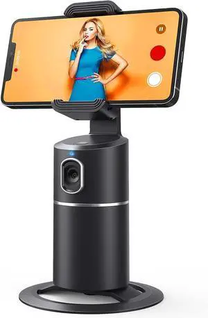 Auto Face Tracking Phone Holder, No App Required, 360° Rotation Face Body Phone Tracking Tripod Smart Shooting Camera Mount for Live Vlog Streaming Video, Rechargeable Battery-Black
