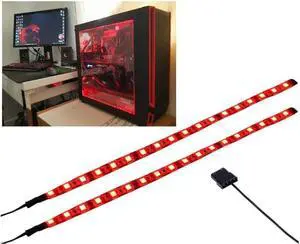 PC LED Light Strip Computer Case Lighting White with Magnetic Back, Molex Connector, 2pack LED Strip for PC Case Lighting Kit (30cm,18leds,S Series,Red)
