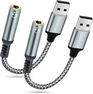 (2-Pack) QimKero External Stereo Sound Card, USB-A to 3.5mm TRRS 4-Pole Female, USB to 3.5mm AUX Stereo Audio Cable for PC Windows, Laptop, Mac, Desktops, Linux, PS4 Plug and Play No Drivers Needed