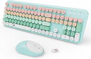 2.4GHz Wireless Keyboard and Mouse Set with Switch Button - Full-Size Keyboard - Compatible for Windows/Laptop/PC/Notebook/Smart TV and More - Green Colorful