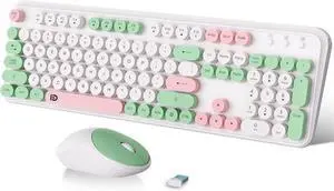 2.4GHz Wireless Keyboard and Mouse Set with Switch Button - Full-Size Keyboard - Compatible for Windows/Laptop/PC/Notebook/Smart TV and More - White Colorful