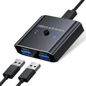 USB 3.0 Bi-Directional Switch - USB3.0 Switcher 2-in-1 Out | 1-in-2 Out Share 2 Computers, Plug & Play Aluminum USB Selector | Splitter Sharing Devices for Mouse Keyboard Printer Scanner