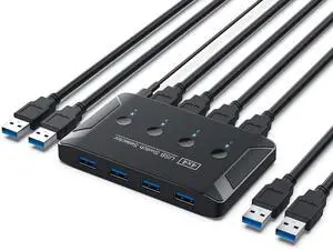 USB 3.0 Switch, Premium USB Switcher Computers Sharing 4 USB Devices for Keyboard Mouse Printer Scanner, Peripheral Switcher Box Compatible with Mac/Windows/Linux