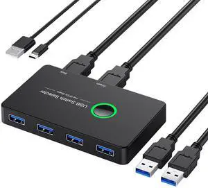 USB 3.0 Switch, USB Switcher 2 Computers Share 4 USB for PC Mouse Keyboard Printer Scanner, USB KVM Switch Selector Compatible with Windows, Mac, Linux