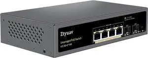 6 Port Unmanaged 2.5G PoE Switch with 4 x 2.5G PoE+ Ports @75W, 2 x 10G SFP+, IEEE802.3af/at Compliant, Ports Speed Auto-Negotiation, One-Key VLAN, Plug & Play, Fanless Metal Design