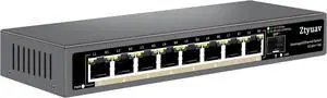 9 Port Unmanaged 2.5G Ethernet Switch with 8 x 2.5G RJ-45 Base-T Ports, 1 x 10G SFP+, Ports Speed Auto-Negotiation-100/1000/2500Mbps, Desktop/Wall Mount, Fanless & Metal