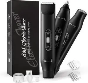 Body Hair Trimmer for Men,3 in 1 Electric Razor with Ceramic Blades, IPX7 Waterproof, USB Rechargeable, Painless Hair Removal for Face,Body,Nose,Groin, Travel Grooming Kit (Black)