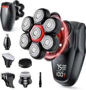 Head Shavers for Bald Men, Magnetic 7D Electric Razor IPX8 Waterproof for Bald Men, Wet/Dry LED Display Rechargeable Rotary Shaver 5 in 1 Grooming Kit with USB-C Charge