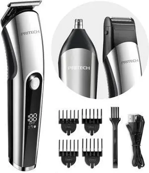 Beard Trimmer for Men, 3 in 1 Hair Clippers for Men Kit, Nose,Ear,Micro Electric Shaver, Mens Grooming Set Cordless with LED Display IPX6 Waterproof (Silver)