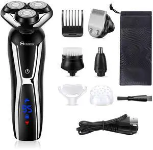 Electric Shaver Razor Cordless Beard Trimmer for Men Nose Hair Trimmer 3 in 1 Grooming Kit Plus 1 Facial Cleansing Brush Waterproof USB Rechargeable Dry Wet