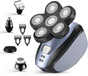 Head Shavers for Men Upgraded 5 in 1 Multifunctional Bald Head Shaver Grooming Kit Cordless Electric Razor for Men Rotary Mens Head Razor Rechargeable Razors for Bald Man Waterproof (Blue)