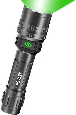 PVL2 Zoomable Green Light Rechargeable Led Flashlight, 1200 lumens Outdoor Bright Torch Light with Battery for Hunting