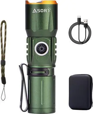 Mini Rechargeable LED Super Bright Flashlight,IP67 Waterproof Zoomable 2000 Lumens Tactical Flashlight with Magnets,4 Adjustable Light Source Modes for Camping,Hiking,Outdoor,Emergencies(Green)