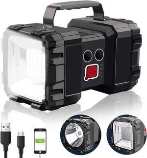 Rechargeable Flashlight, LED Spotlight Flashlight 15000 Capacity 4000LM 20h Ultra-Long Standby Ultra Bright Flashlight Waterproof with USB Output as a Power Bank for Camping Accessories