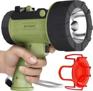 Rechargeable Spotlight Flashlight, high Lumen Hand held Spot Lights Waterproof led Flashlight Hunting Lamp with red Filter (Matcha Green)