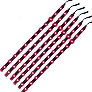 DC 12V Waterproof 1Ft 12 LED Strip Underbody Light with 6 inches Wires for Motor (Red,Pack of 6)