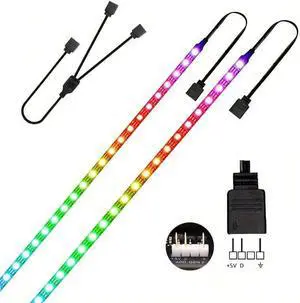 RGB Strip Light for PC Case, 2x19.7in 60LEDs Addressable LED Strip for Motherboard 5V 3-Pin Header Gaming Case DIY Lighting