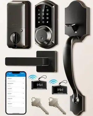 VE06-H Smart Front Door Lock Set, App Control, Keyless Entry Deadbolt with Lever Handle, Electronic Digital Touchscreen Keypad, Auto Lock, Easy Install, Matte Black