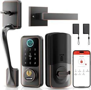Smart Lock Set with Keypad, Keyless Entry Deadbolt with Handle, Digital Bluetooth Door Lock for Front Door, Oil Rubbed Bronze