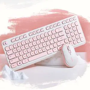 CHERRY 98 Keys Wireless Keyboard and Mouse Set Combo, Silent keystroke Quiet Typing with Thin Design for Work or Home Office (Pink)