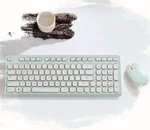 CHERRY 98 Keys Wireless Keyboard and Mouse Set Combo, Silent keystroke Quiet Typing with Thin Design for Work or Home Office (Green)